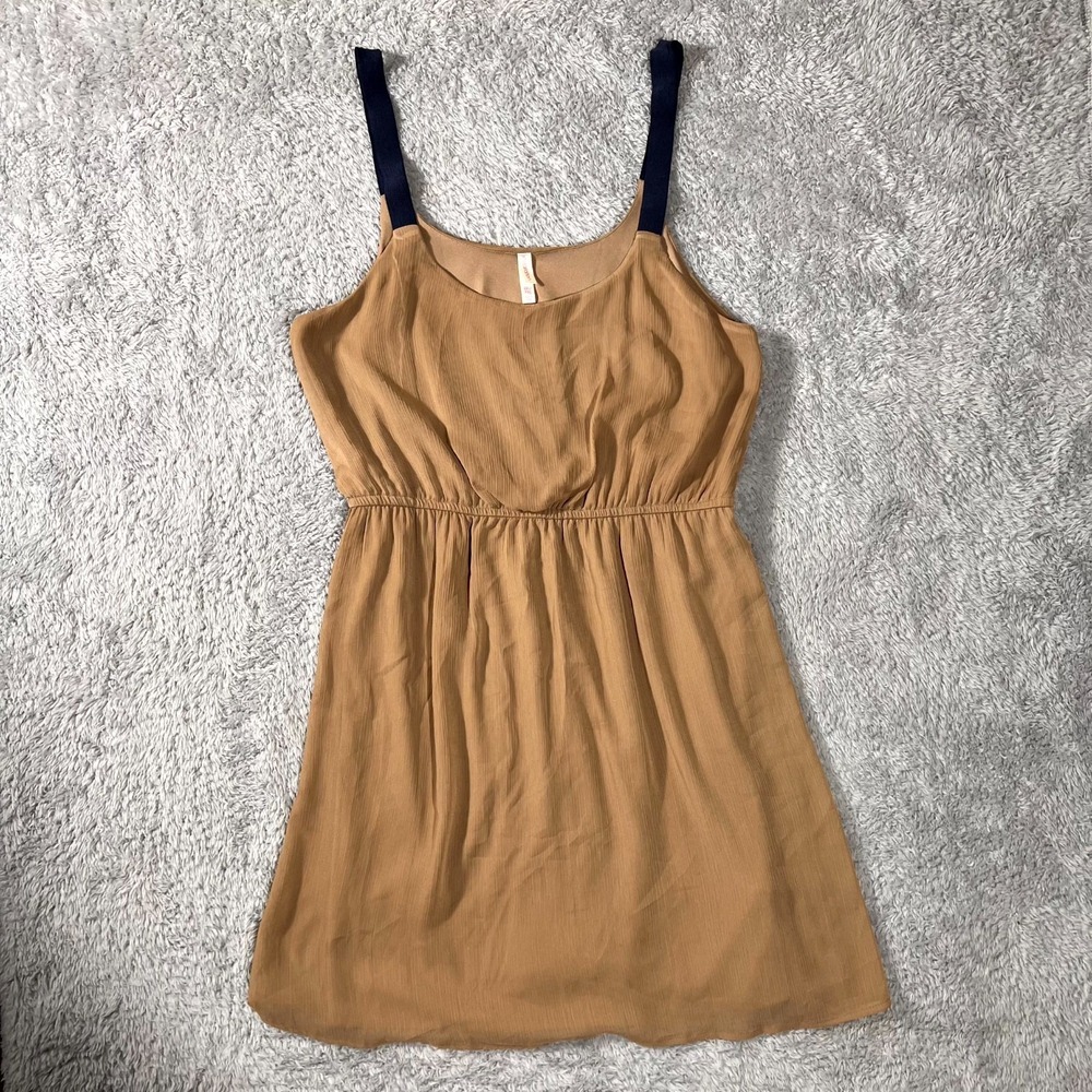 Xhilaration Sundress Womens 2XL Tan Crinkle Gauze Sleeveless Elastic Straps‎